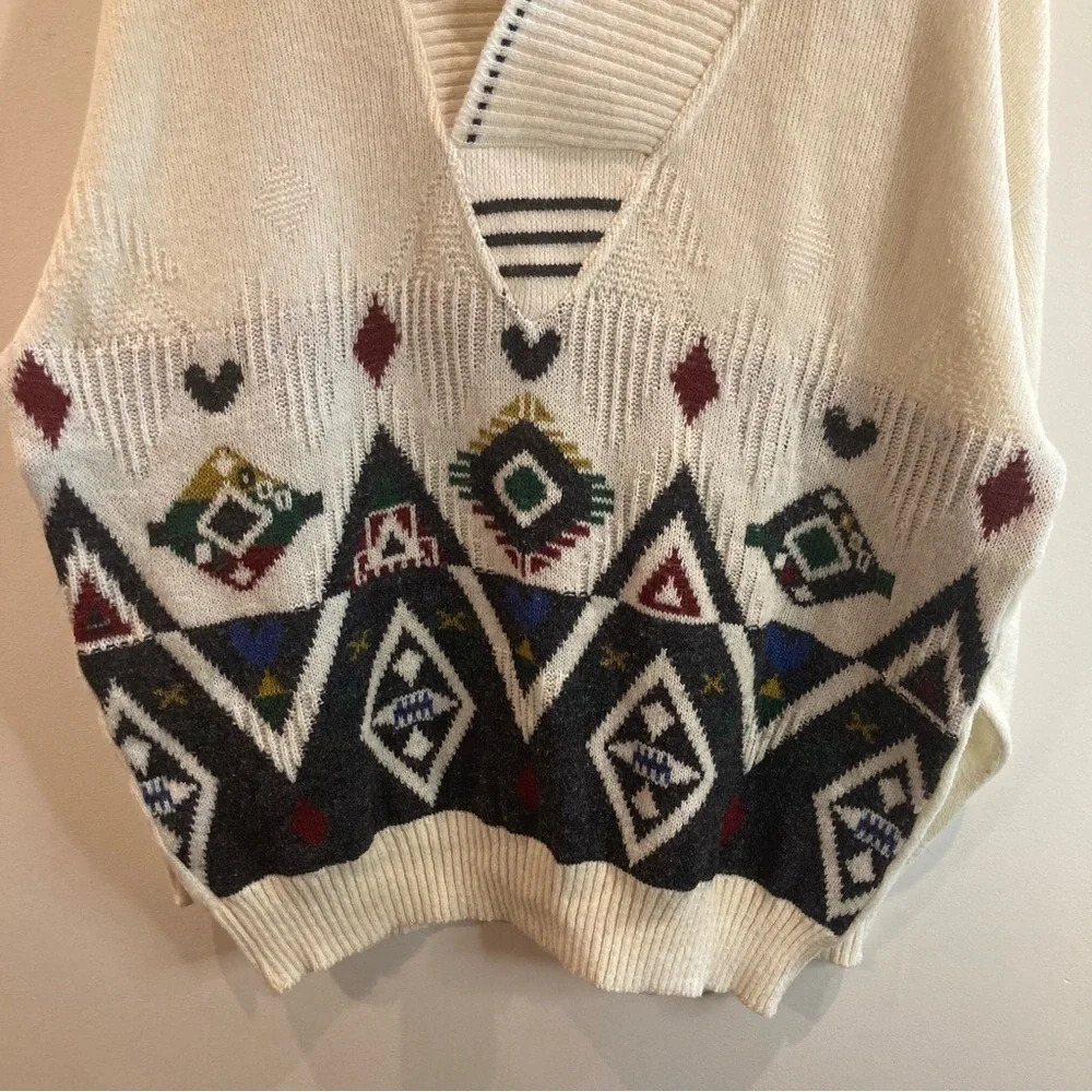 SAN DINO  Sz XL Wool Blend Aztec Pattern Turned Collar Made in Italy Sweater - Picture 7 of 9
